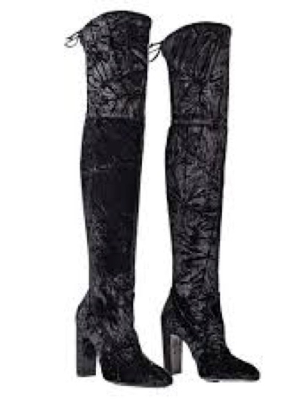 Vidaland Crushed Velvet Over-the-Knee Velvet Block Heel Boots - Black